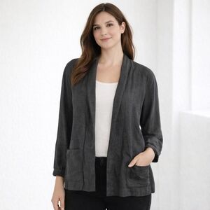 Eileen Fisher Organic Linen Open  Shawl Charcoal Cardigan L